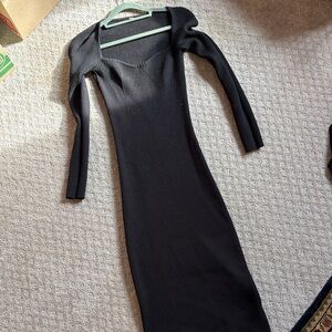 Elegant Black Long Sleeve Sweater Dress
